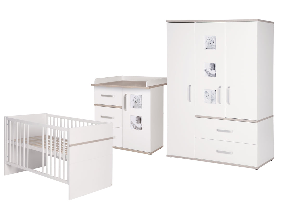 Kindermöbelset 'Moritz', 3-teilig, mit Kinderbett 70 x 140 cm, Wickelkommode & Schrank, weiß – Freisteller (1/13)