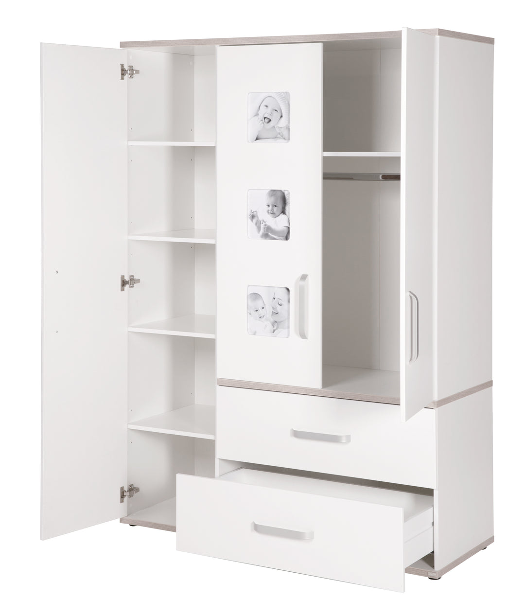 Ensemble de mobilier enfant 'Moritz‘, 3pièces, avec lit enfant 70 x 140 cm, commode à langer large & armoire, blanc – Détourage (9/11)