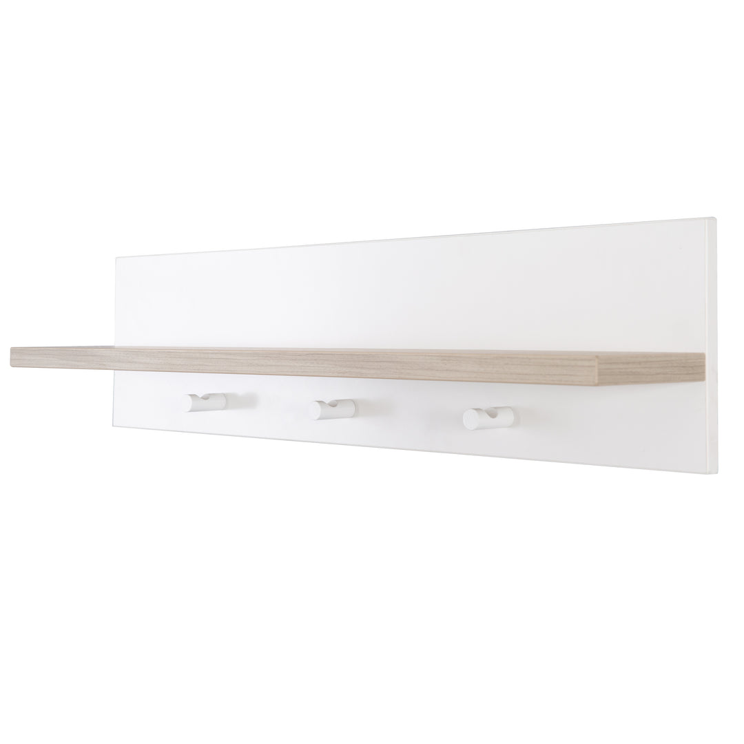 Universal-Wandgarderobe 'Moritz', mit Garderobenhaken und Ablage, weiß/Luna Elm – Freisteller (1/5)
