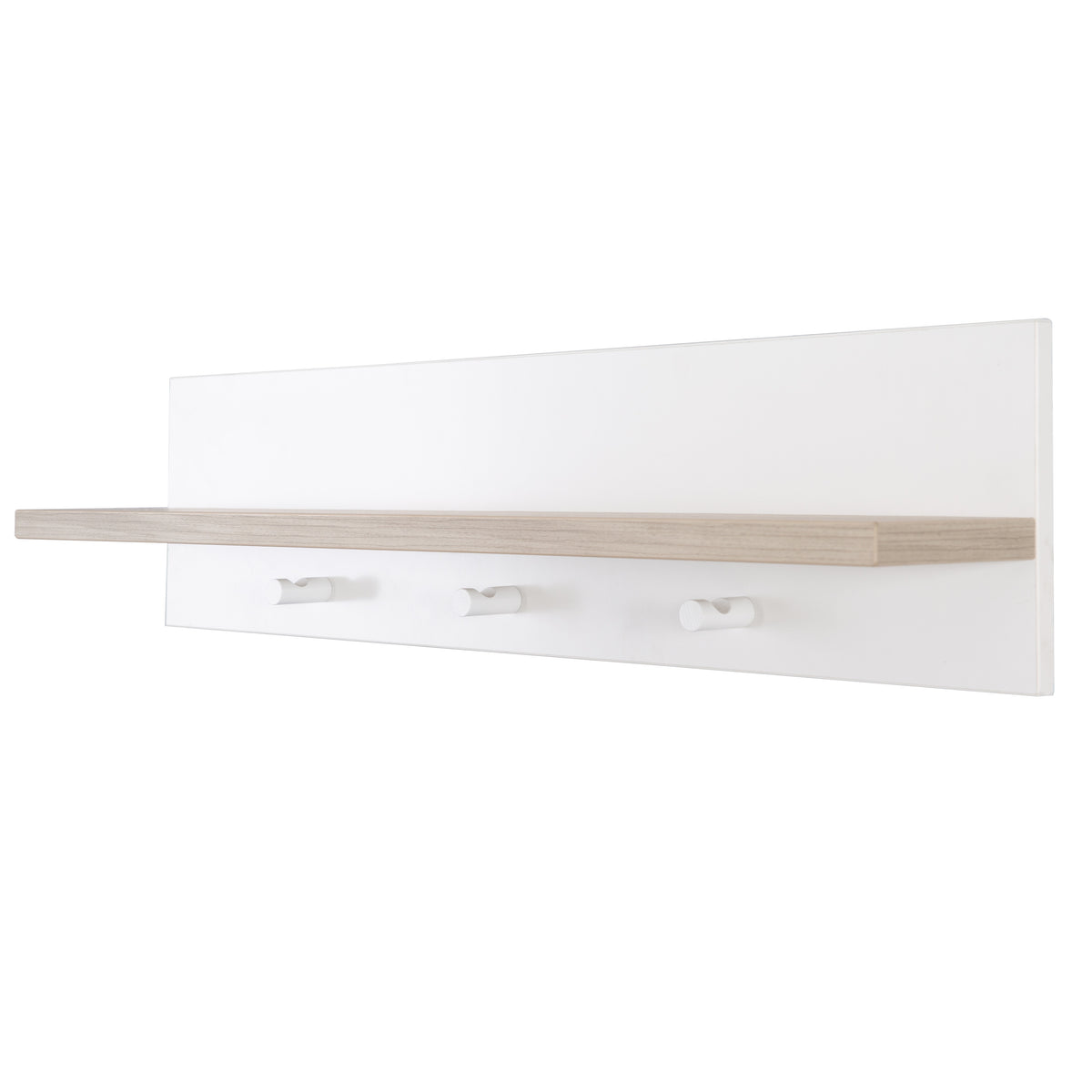 Universal-Wandgarderobe 'Moritz', mit Garderobenhaken und Ablage, weiß/Luna Elm – Freisteller (1/5)
