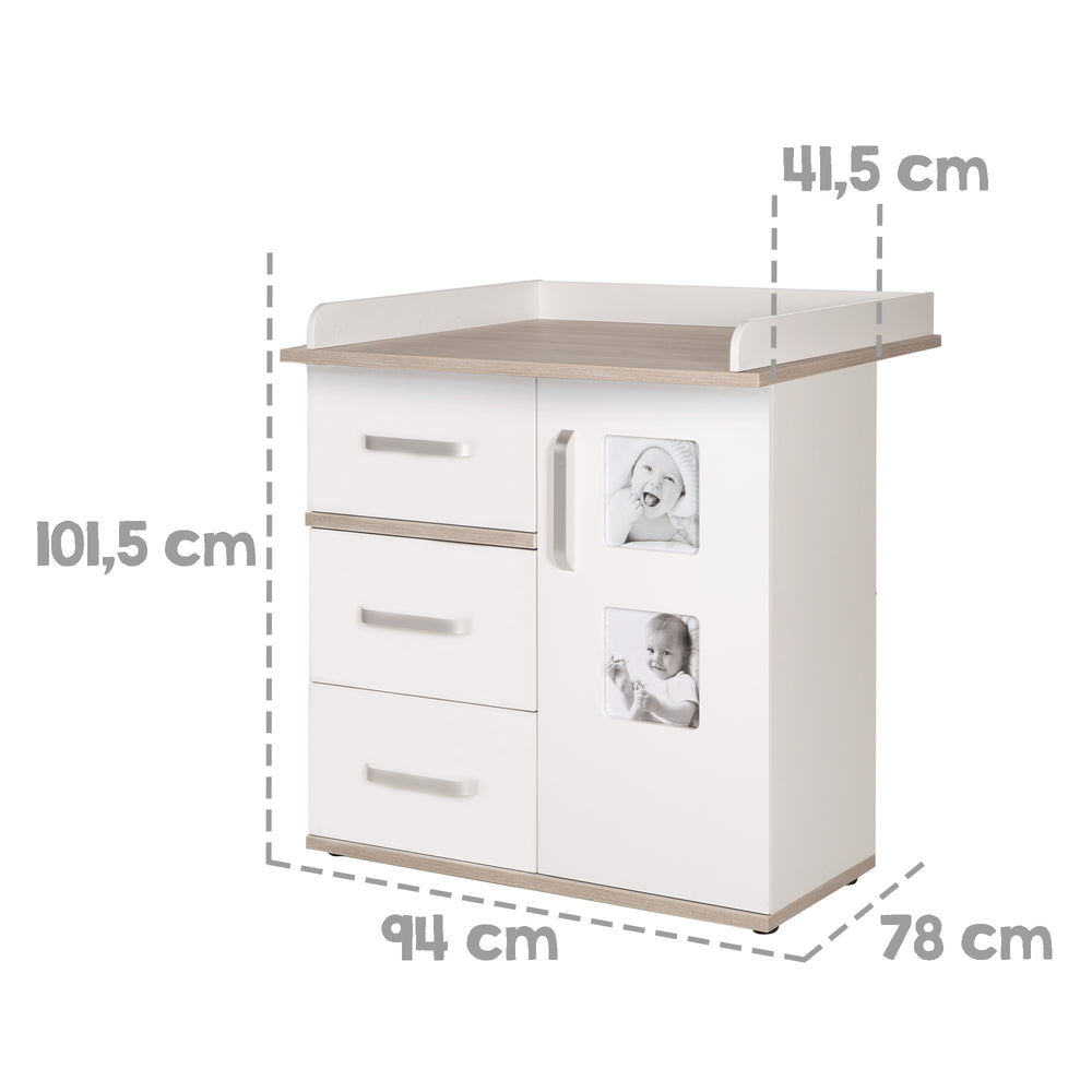 Wickelkommode 'Moritz' mit Wickelansatz, Wickeltisch mit 2 Bilderrahmen, Wickelhöhe: 94 cm – Infografik (2/3)
