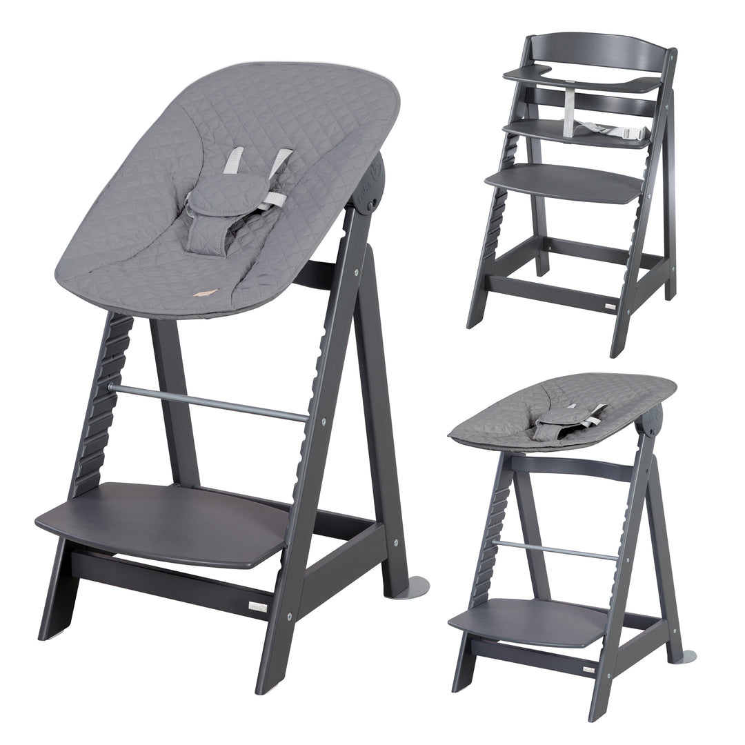 Hochstuhl Set 2in1 'Born Up' - Treppenhochstuhl 'Sit Up' + Aufsatz 'roba Style' - Anthrazit – Freisteller (1/15)