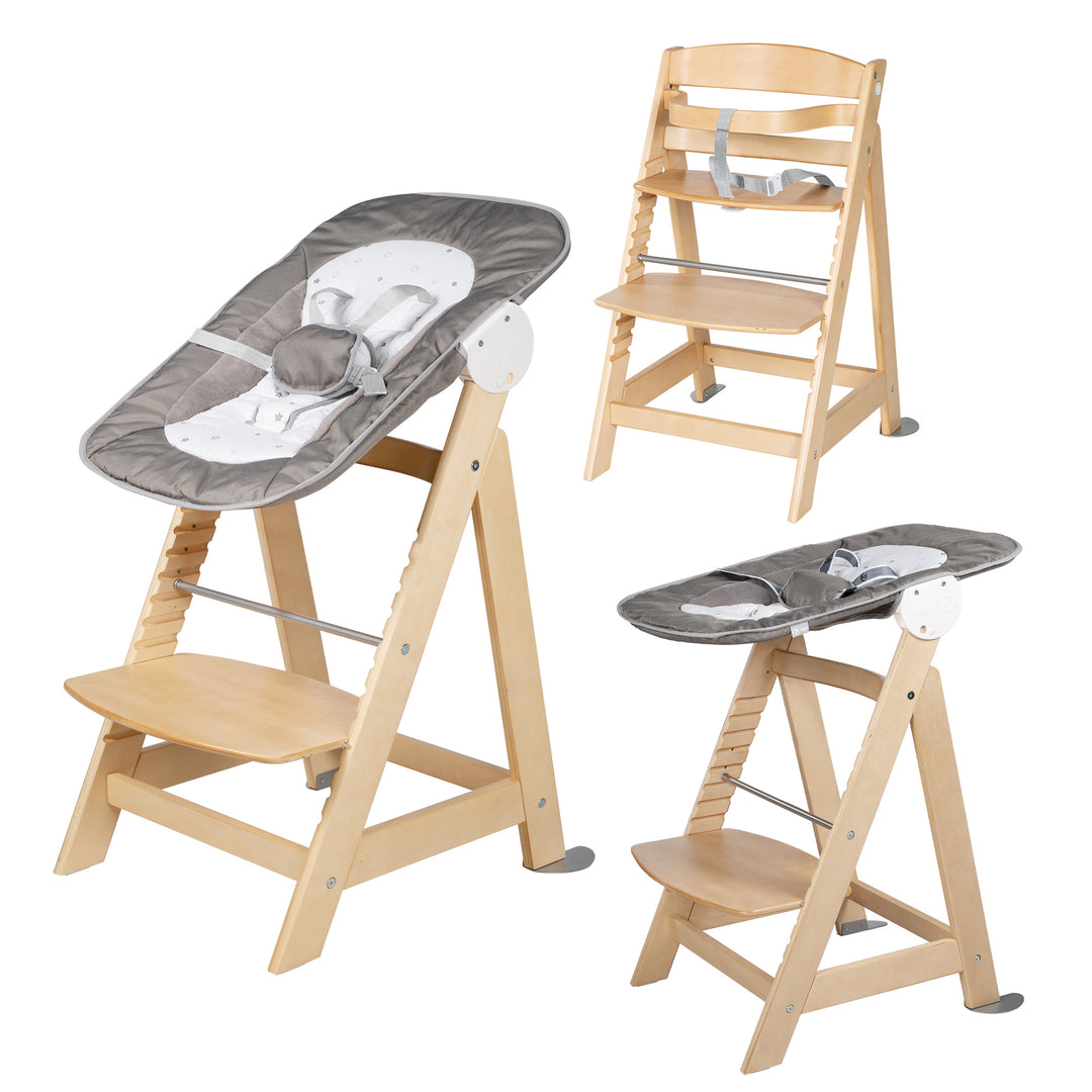 Hochstuhl Set 2in1 'Born Up' - Treppenhochstuhl 'Sit Up' + Aufsatz 'Sternenzauber - Holz natur – Freisteller (1/11)
