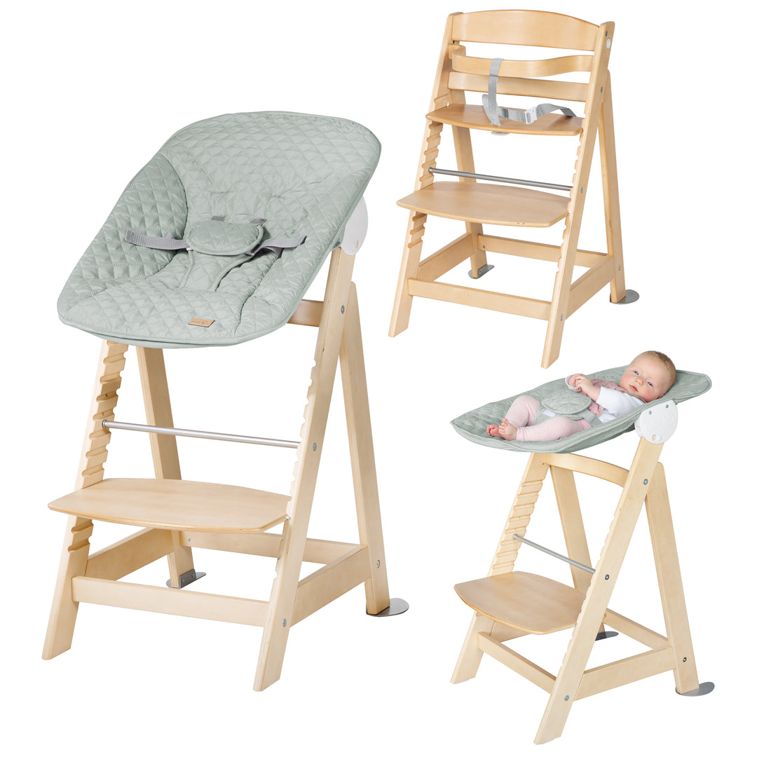 Hochstuhl Set 2in1 'Born Up' - Treppenhochstuhl 'Sit Up' + Aufsatz 'roba Style' frosty green - Natur – Freisteller (1/15)