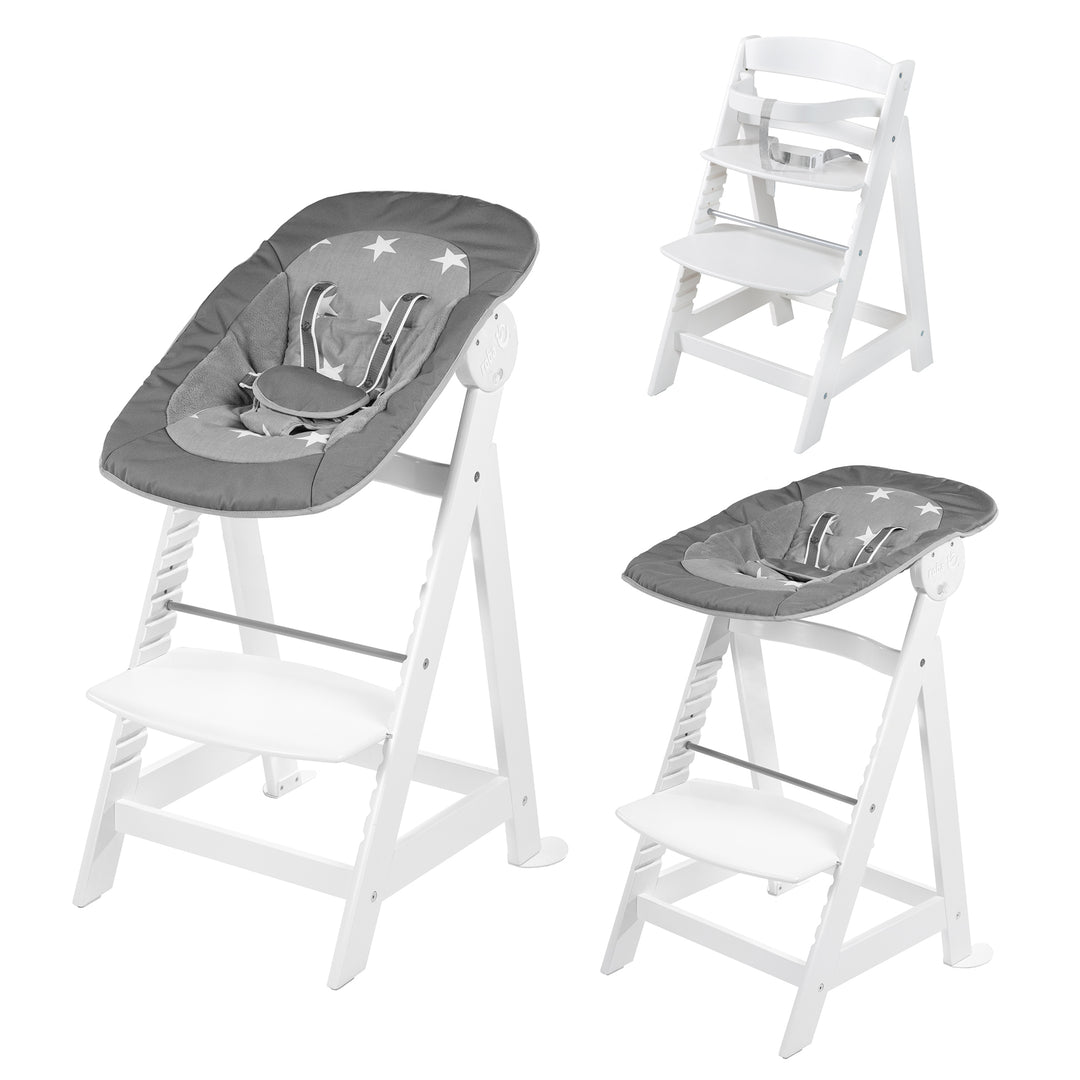 Hochstuhl Set 2in1 'Born Up' - Treppenhochstuhl 'Sit Up' + Aufsatz 'Little Stars - Weiß – Freisteller (1/11)