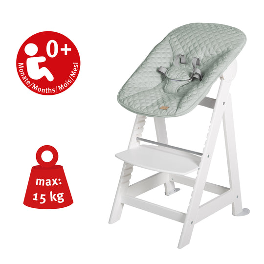 Hochstuhl Set 2in1 'Born Up' - Treppenhochstuhl 'Sit Up' + Aufsatz 'roba Style' frosty green - Weiß – Infografik (7/16)
