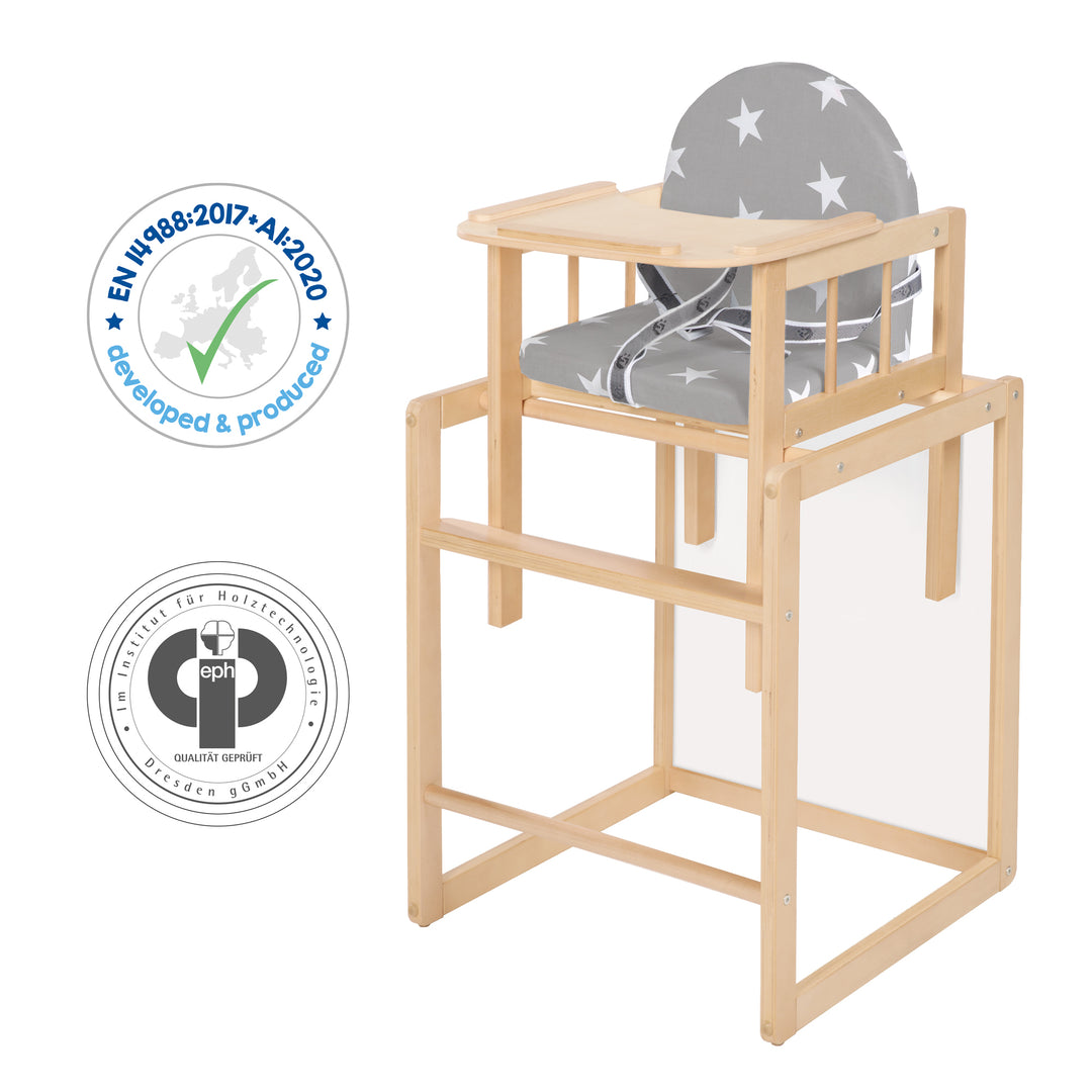 Kombihochstuhl 'Little Stars', seggiolone trasformabile a tavolo & sedia, legno naturale, seduta imbottito – Infografica (5/7)