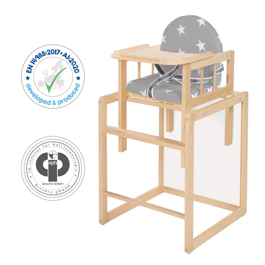 Kombihochstuhl 'Little Stars', seggiolone trasformabile a tavolo & sedia, legno naturale, seduta imbottito – Infografica (5/7)