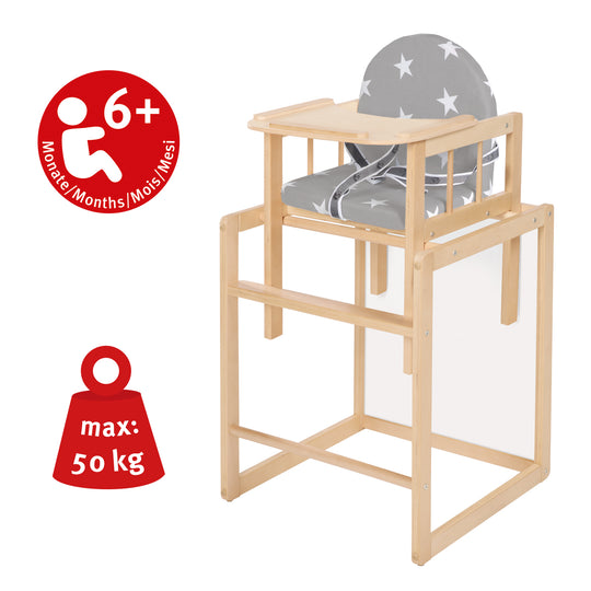 Kombihochstuhl 'Little Stars', seggiolone trasformabile a tavolo & sedia, legno naturale, seduta imbottito – Infografica (6/7)