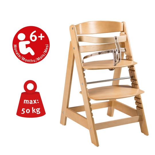 Seggiolone evolutivo 'Sit Up Click', che cresce con il bambino, innovativo chiusura a click, legno, color naturale – Infografica (7/10)