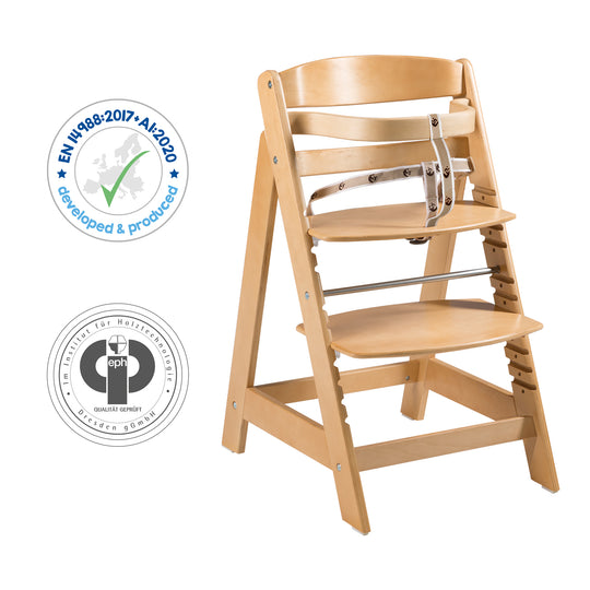 Seggiolone evolutivo 'Sit Up Click', che cresce con il bambino, innovativo chiusura a click, legno, color naturale – Infografica (8/10)