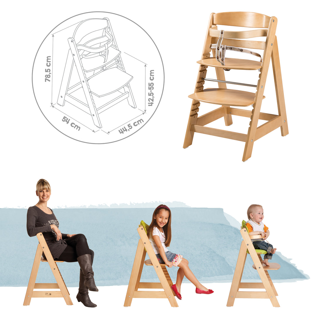 Seggiolone evolutivo 'Sit Up Click', che cresce con il bambino, innovativo chiusura a click, legno, color naturale – Infografica (9/10)