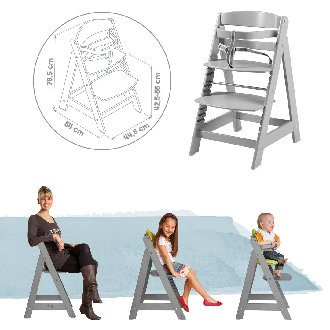 Step High Chair 'Sit Up Click', Grows with Your Child, Innovative Click Fastener, Wood, Taupe-Coloured – Infographic (9/10)