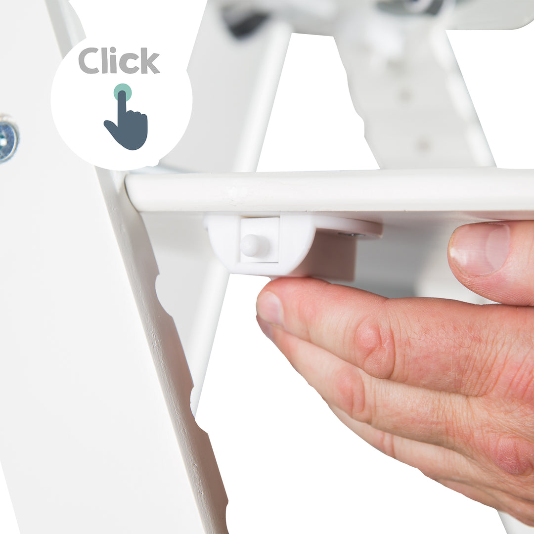 Seggiolone evolutivo 'Sit Up Click', che cresce con il bambino, innovativo chiusura a click, legno, bianco – Infografica (6/10)