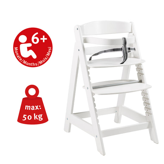 Seggiolone evolutivo 'Sit Up Click', che cresce con il bambino, innovativo chiusura a click, legno, bianco – Infografica (7/10)