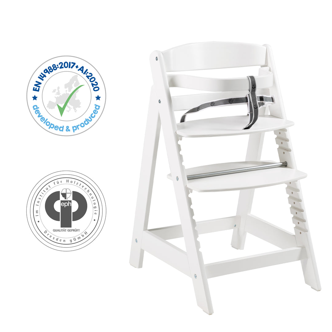 Seggiolone evolutivo 'Sit Up Click', che cresce con il bambino, innovativo chiusura a click, legno, bianco – Infografica (8/10)