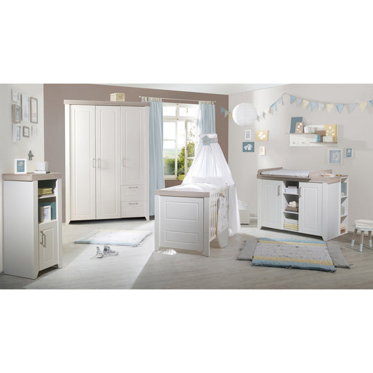 Set camera 'Felicia', incl. letto combinato 70 x 140 cm & largo cassettiera fasciatoio, luna elm/bianco – Foto d'ambiente (3/16)