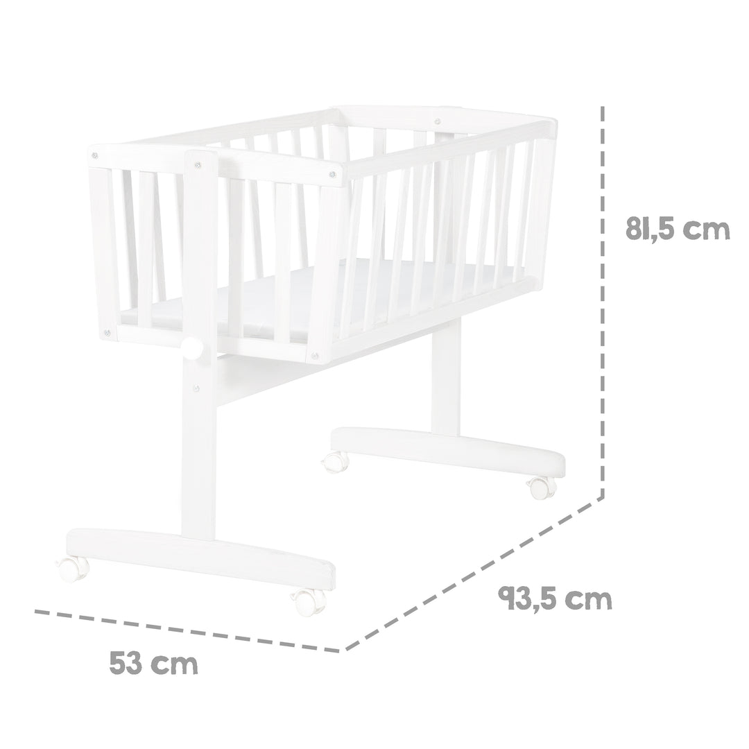 Culla per neonati incl. materasso 40 x 90 cm - Funzione dondolo con pulsante di bloccaggio - Legno bianco – Infografica (3/5)