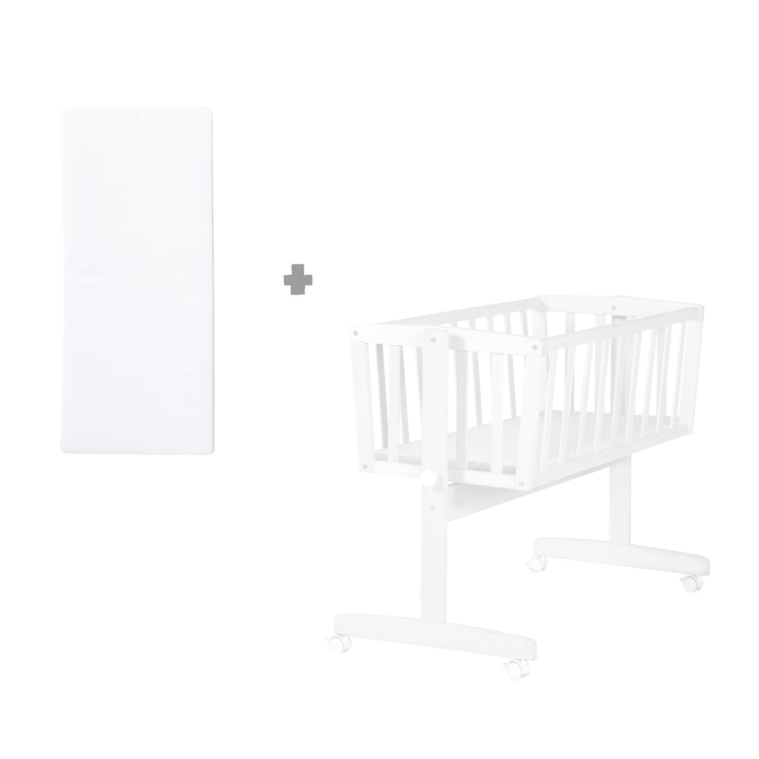 Culla per neonati incl. materasso 40 x 90 cm - Funzione dondolo con pulsante di bloccaggio - Legno bianco – Infografica (5/5)