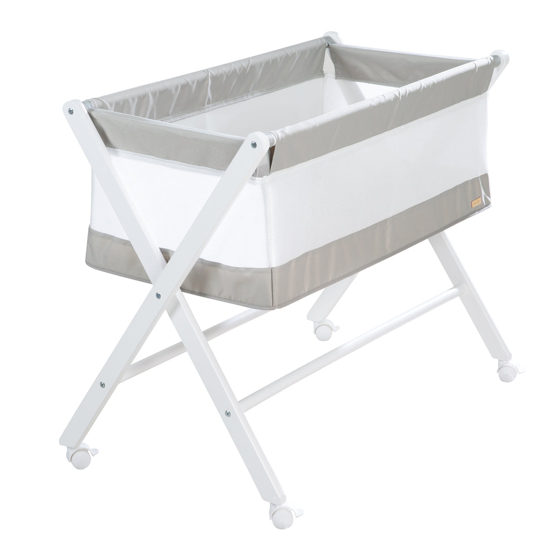 Klappbares Stubenbett aus Canvas- & Mesh-Material, inkl. Rollen & Matratze, weiß-grau – Freisteller (1/7)
