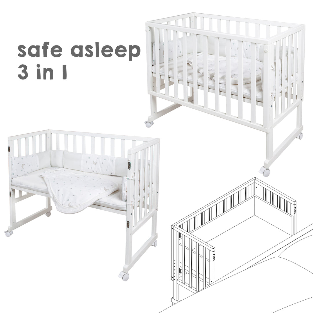 Culla 'safe asleep®' 3 in 1, 'Sternenzauber', lettino da co-sleeping bianco, lettino & panca, incl. accessori – Foto di dettaglio (3/11)