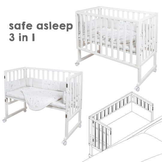 Culla 'safe asleep®' 3 in 1, 'Sternenzauber', lettino da co-sleeping bianco, lettino & panca, incl. accessori – Foto di dettaglio (3/11)