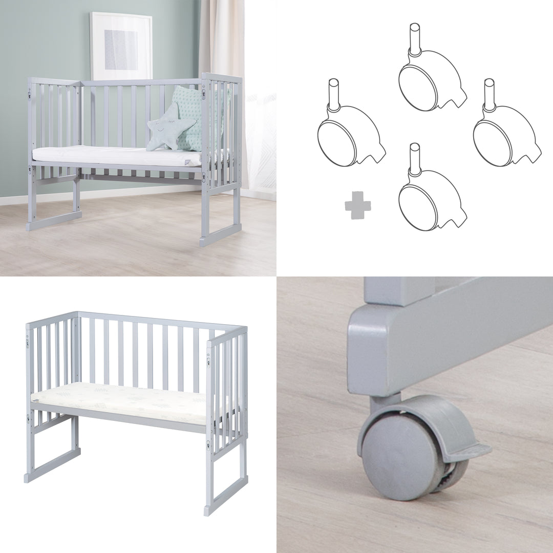 Nursery & Bedside Crib 3in1 with Barrier + Mattress - Wood Taupe – Infographic (9/18)