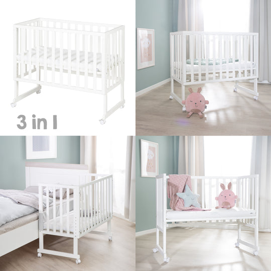 Nursery & Bedside Crib 3in1 with Barrier + Mattress - Wood White – Special Image (5/18)