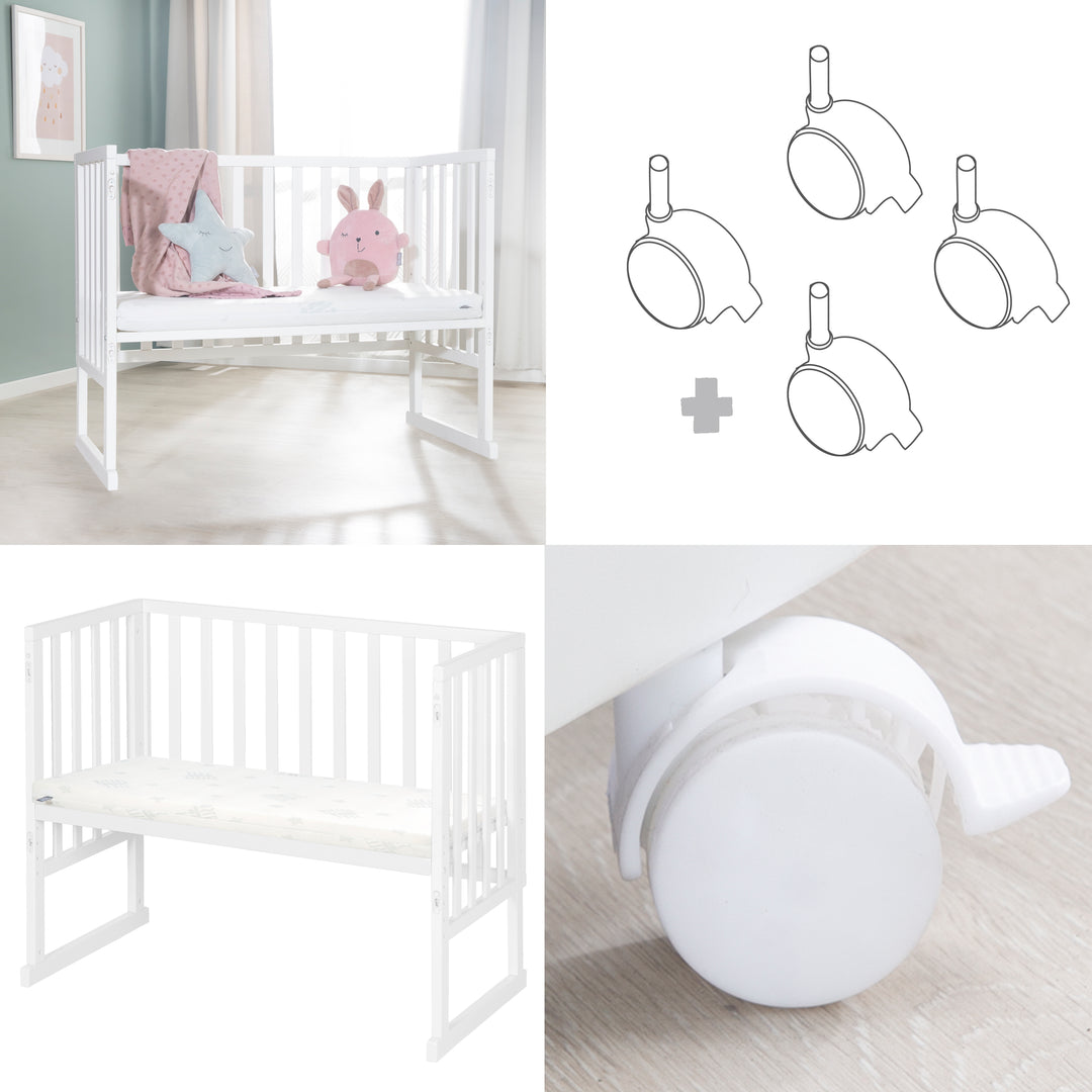 Nursery & Bedside Crib 3in1 with Barrier + Mattress - Wood White – Infographic (9/18)