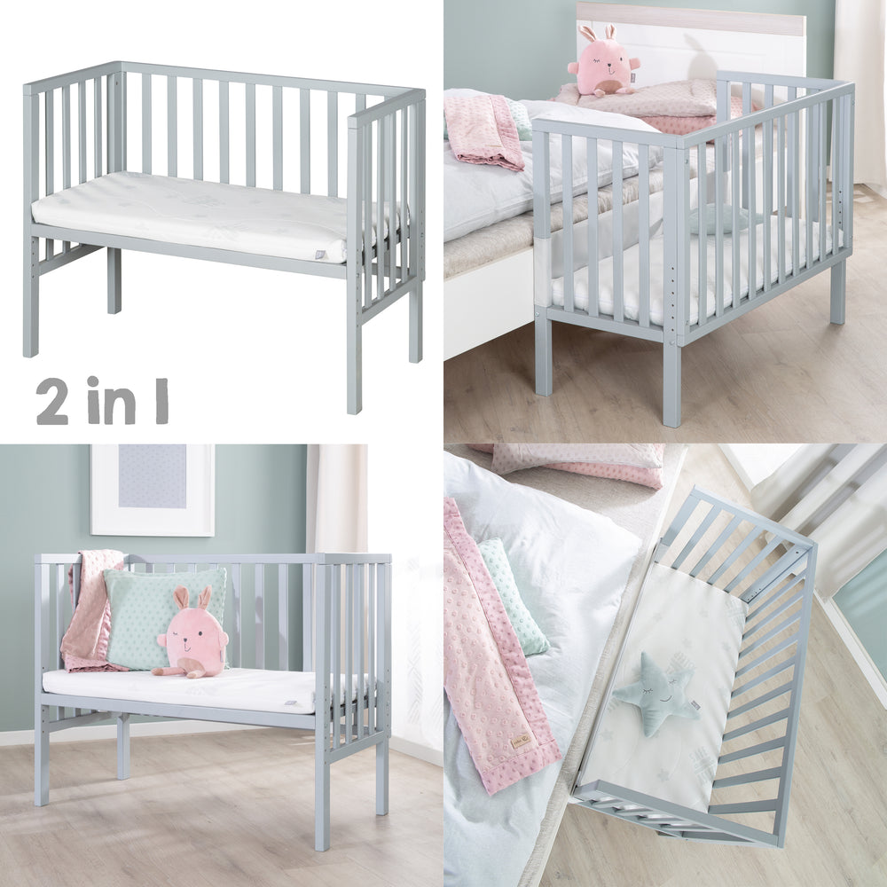 Beistellbett 2in1 'safe asleep®' mit Barriere & Matratze - für alle Elternbetthöhen - Holz taupe – Sonderbild (2/15)
