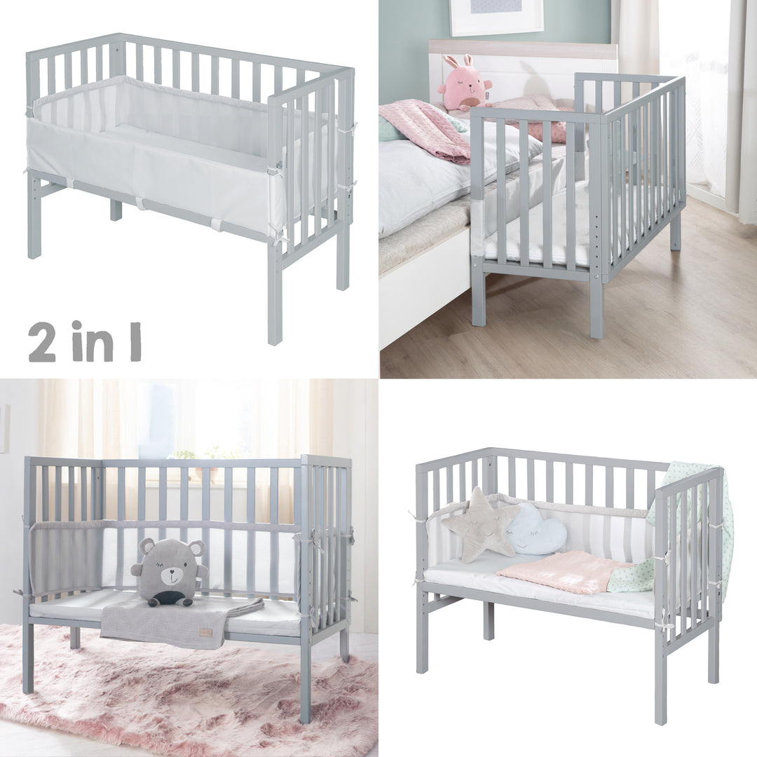 2in1 Beistellbett 'roba Style' inkl. Matratze 45x90, Mesh-Nestchen & Barriere - Holz taupe – Infografik (7/8)
