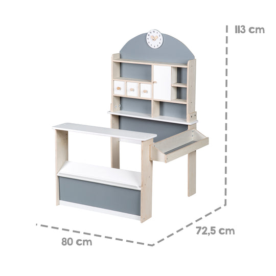 Marchande pour enfants, marchande en bois, stand de vente avec comptoir et comptoir latéral – Infographie (14/17)