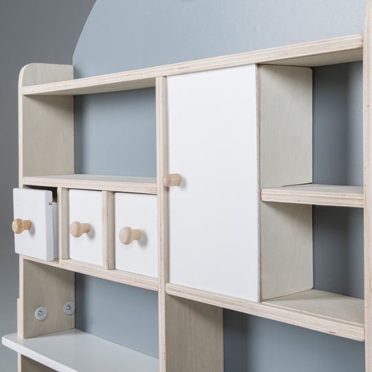 Marchande pour enfants, marchande en bois, stand de vente avec comptoir et comptoir latéral – Photo de détail (15/17)