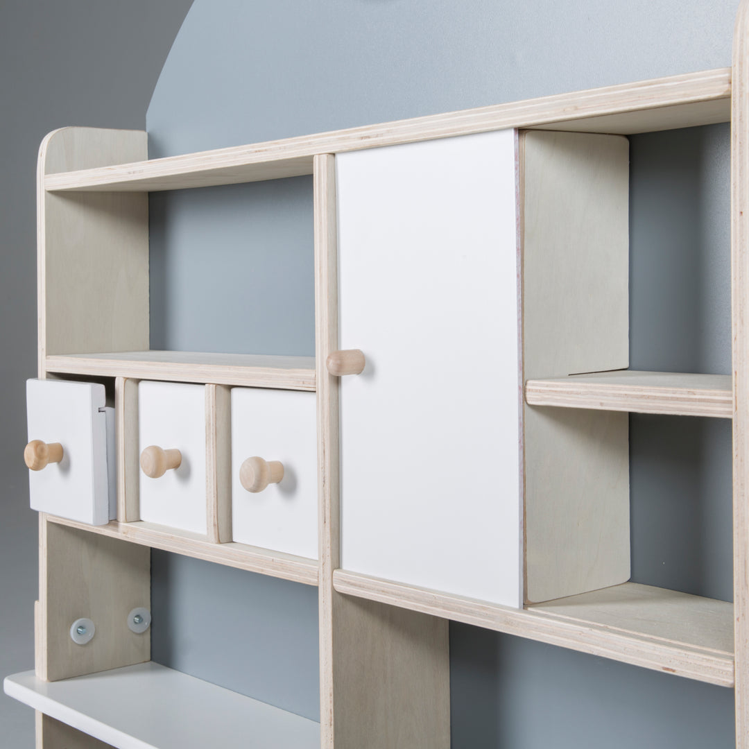 Marchande pour enfants, marchande en bois, stand de vente avec comptoir et comptoir latéral – Photo de détail (2/17)