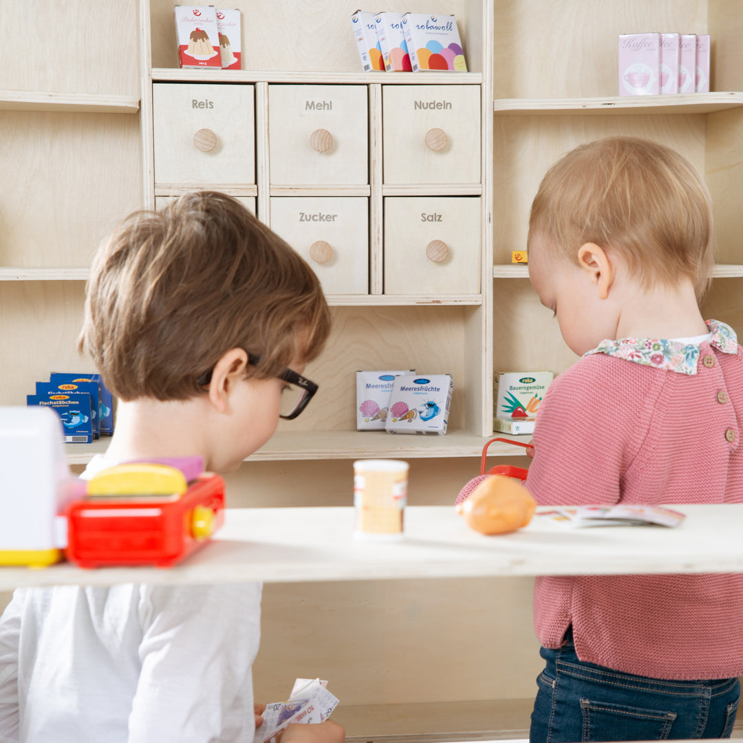 Play Shop, Large Play Shop, Wood Natural, Sales Stand 6 Drawers, Counter, Side Counter – Lifestyle Image (6/15)