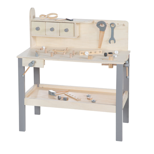 Banco da lavoro, grande banco da lavoro in legno, incl. set di attrezzi, grande piano di lavoro, vano portaoggetti, 3 vani a cassetto – Ritaglio (3/4)