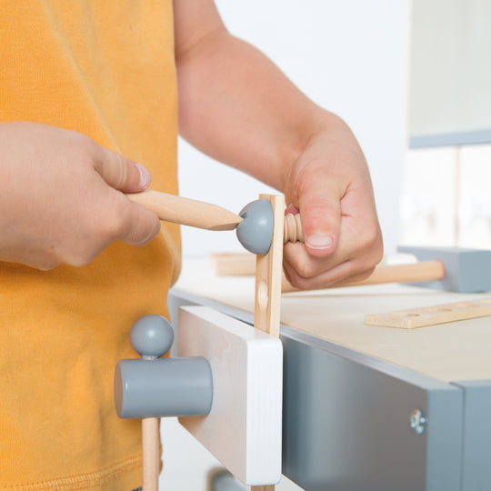 Werkbank, Holzwerkbank, Werkzeug-Set, große Arbeitsplatte, Ablage, 3 Schubfächer, mitwachsend – Detailbild (17/20)
