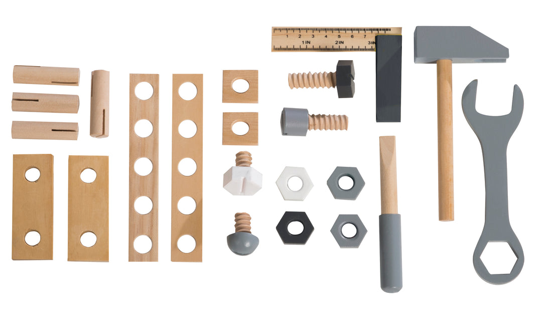 Boîte à outils pour enfants, coffret d'outils en bois, set de construction en bois avec 22pièces outil – Photo de détail (7/18)