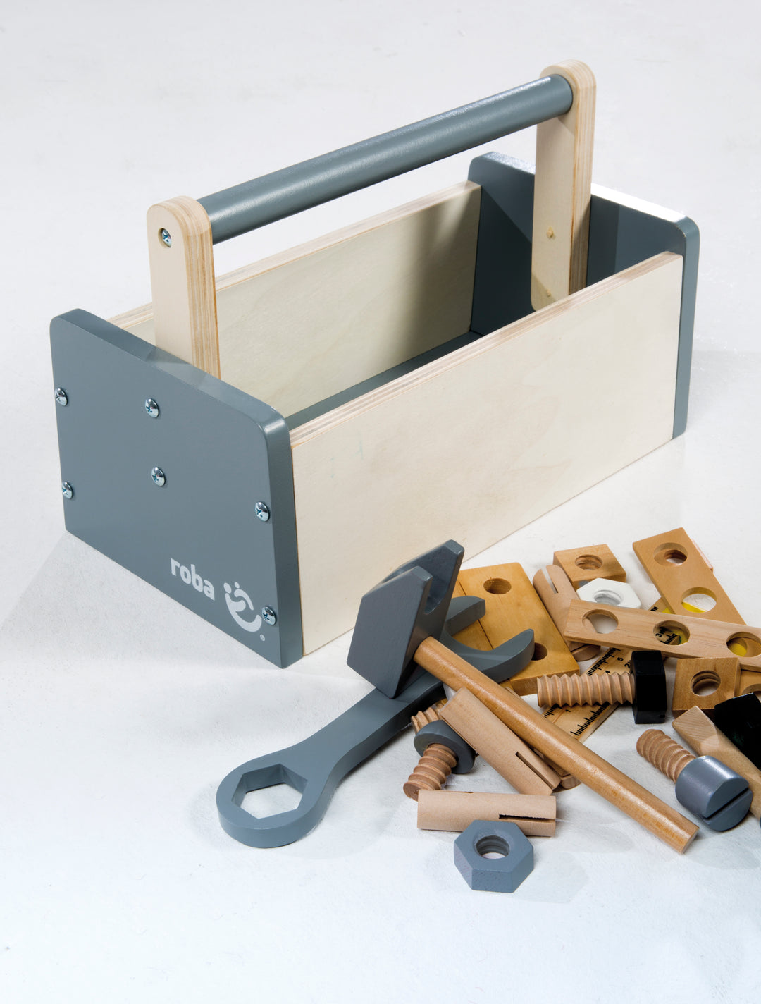 Boîte à outils pour enfants, coffret d'outils en bois, set de construction en bois avec 22pièces outil – Photo de détail (10/18)