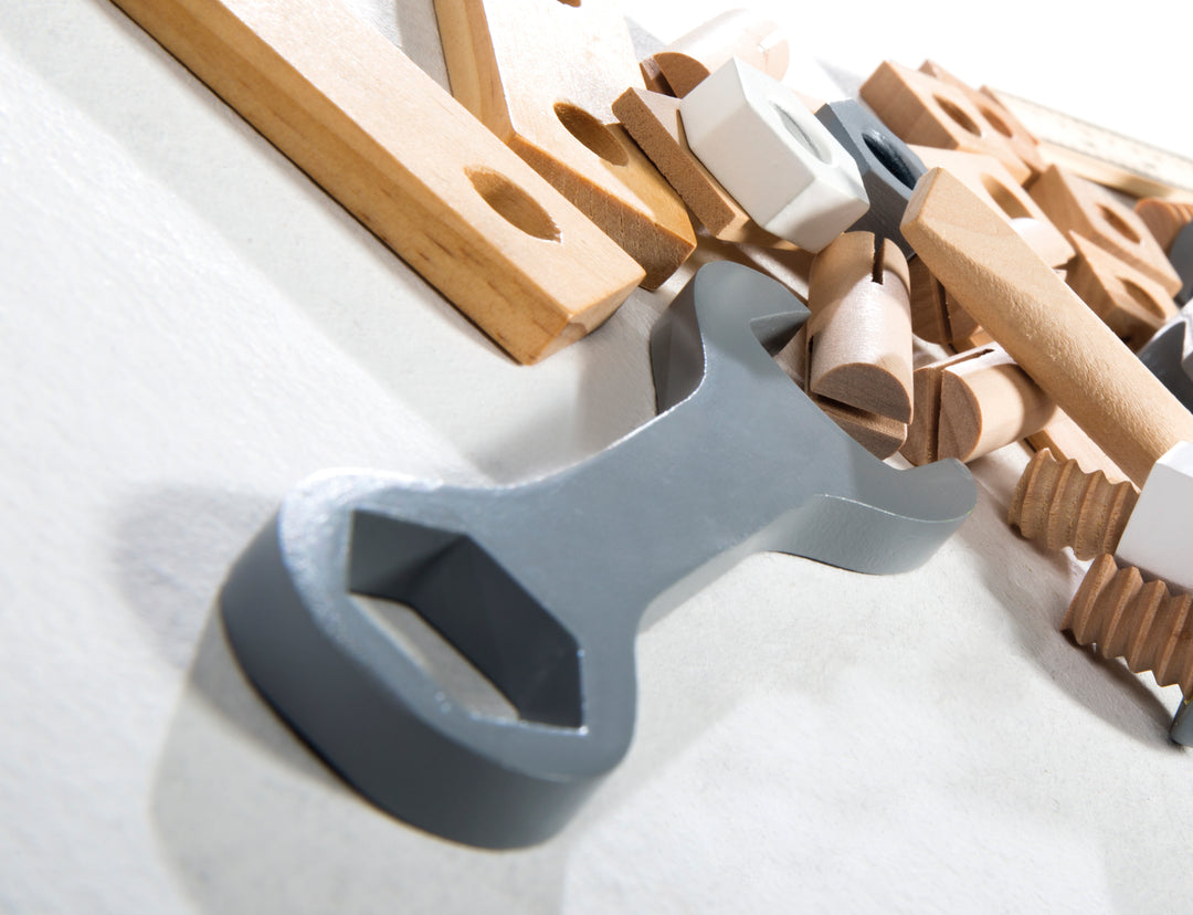 Boîte à outils pour enfants, coffret d'outils en bois, set de construction en bois avec 22pièces outil – Photo de détail (11/18)