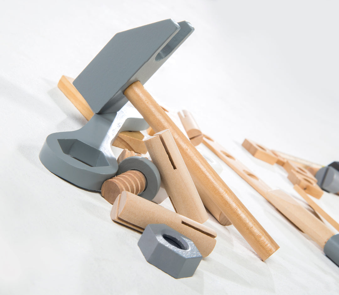 Boîte à outils pour enfants, coffret d'outils en bois, set de construction en bois avec 22pièces outil – Photo de détail (12/18)