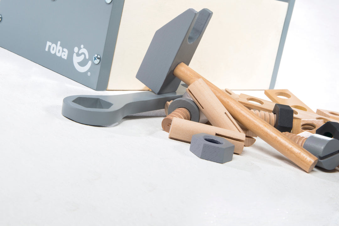 Boîte à outils pour enfants, coffret d'outils en bois, set de construction en bois avec 22pièces outil – Photo de détail (13/18)