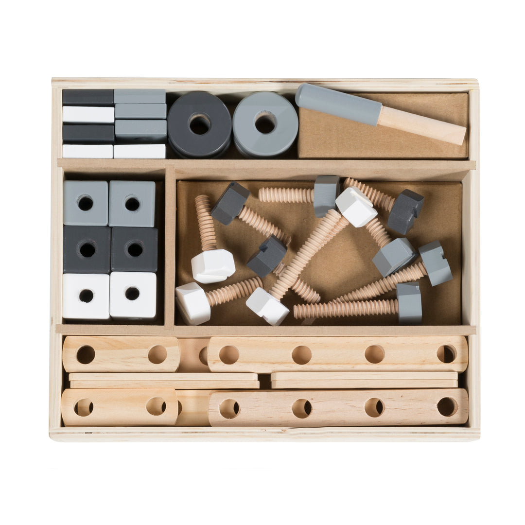 Holzbaukasten für Kinder, Baukasten-Set 48-tlg, Holz-Werkzeugkiste, Spielzeug ab 3 Jahren – Freisteller (1/21)