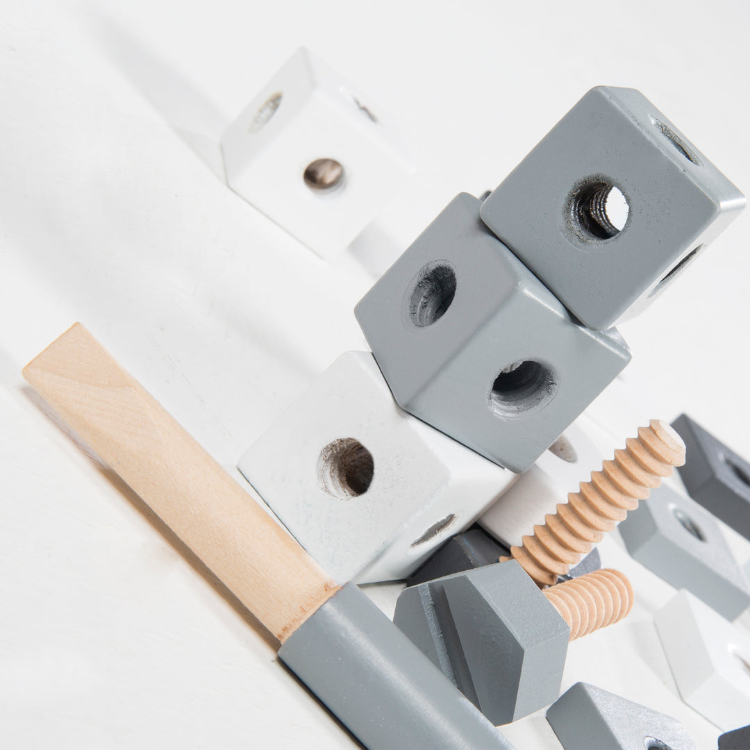 Holzbaukasten für Kinder, Baukasten-Set 48-tlg, Holz-Werkzeugkiste, Spielzeug ab 3 Jahren – Detailbild (20/21)