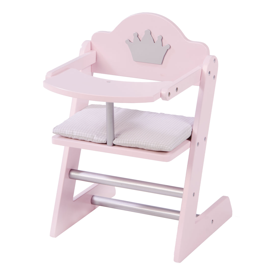 Puppenhochstuhl 'Prinzessin Sophie', für Puppen & Babypuppen, rosa/silber mit Krone – Freisteller (1/5)