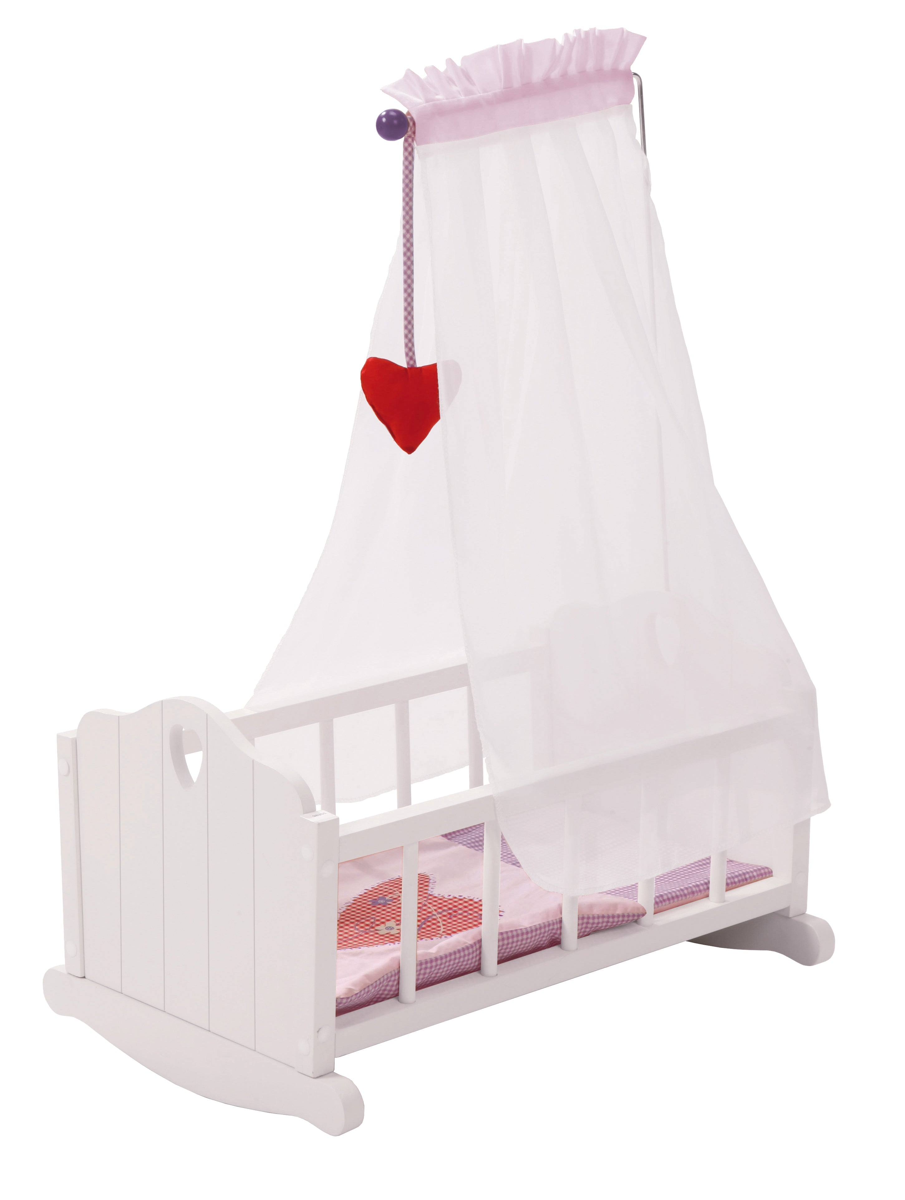 Berceau de poupée 'Fienchen' avec équipement textile, linge de lit & ciel de lit, blanc laqué – Détourage (1/8)