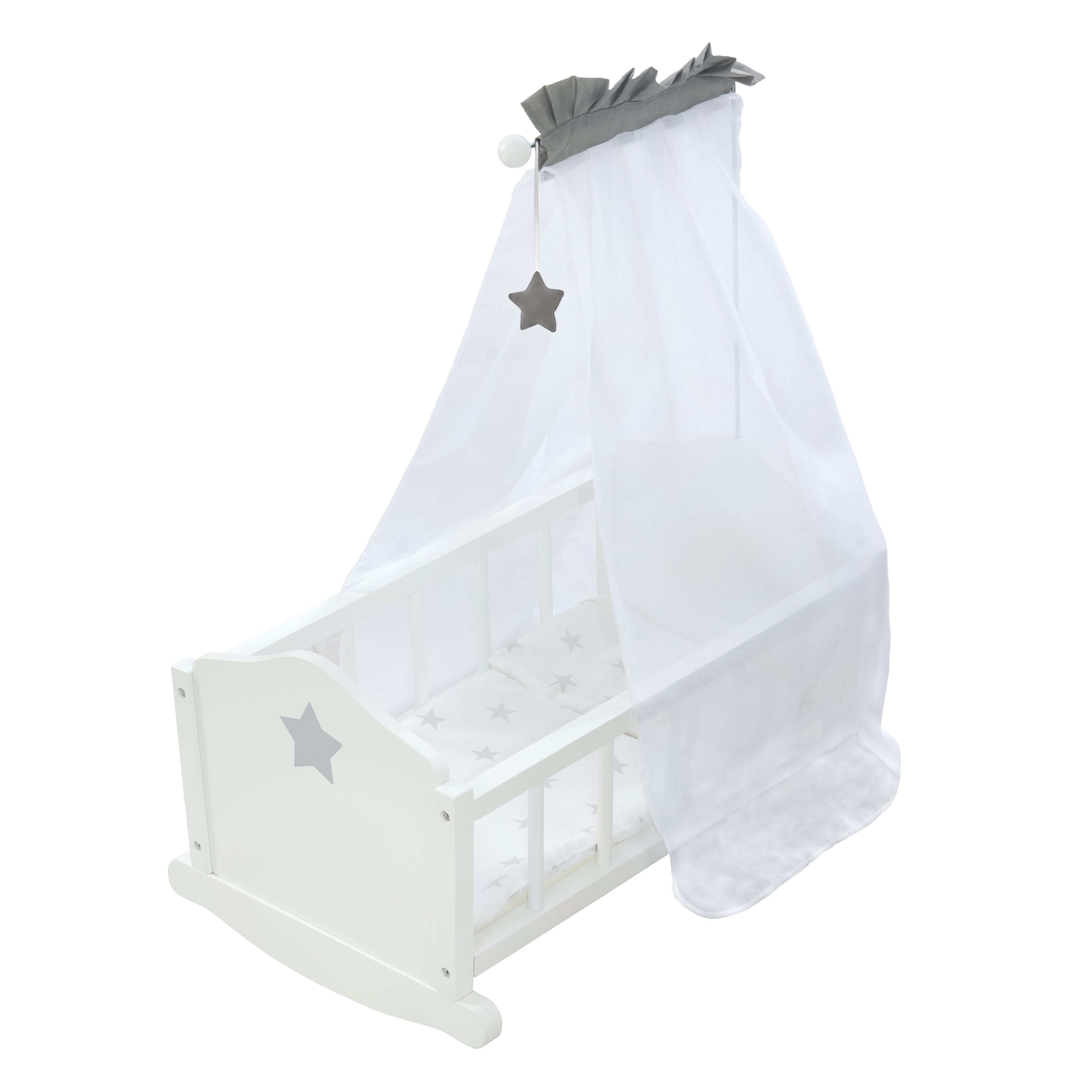 Berceau de poupée 'Stella', blanc laqué, avec équipement textile, linge de lit & ciel de lit – Détourage (1/8)