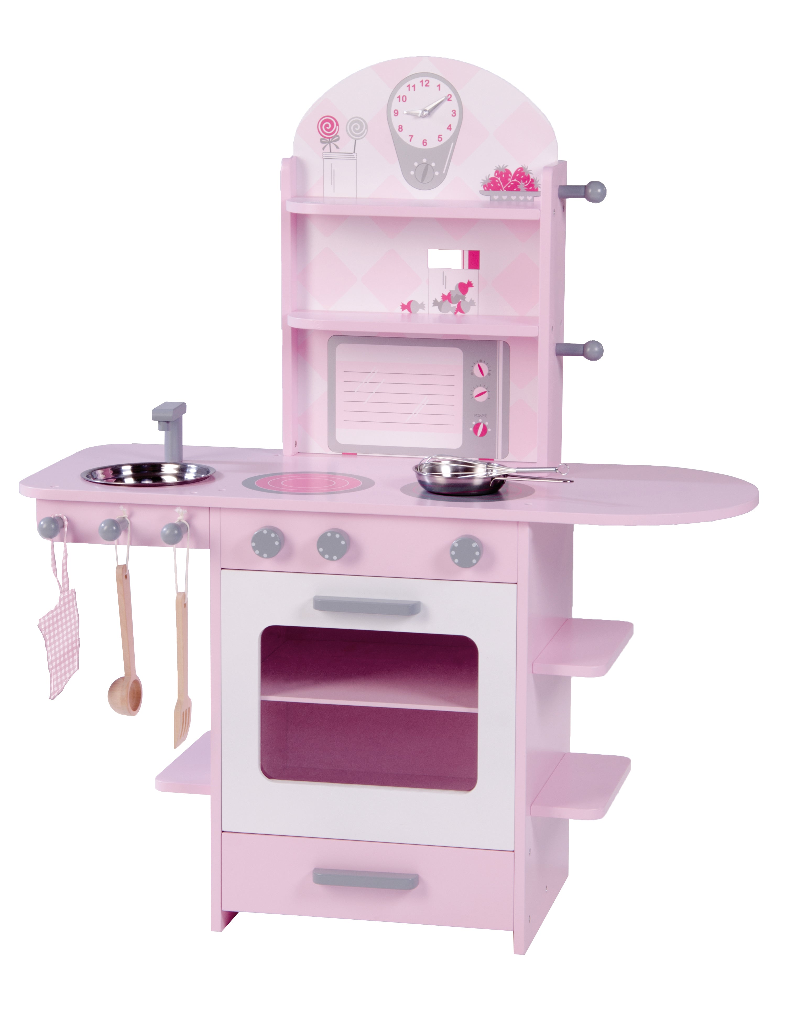 Cuisine enfant rose, cuisine enfant avec cuisinière, évier, robinet & étagère incl. accessoires – Détourage (1/9)