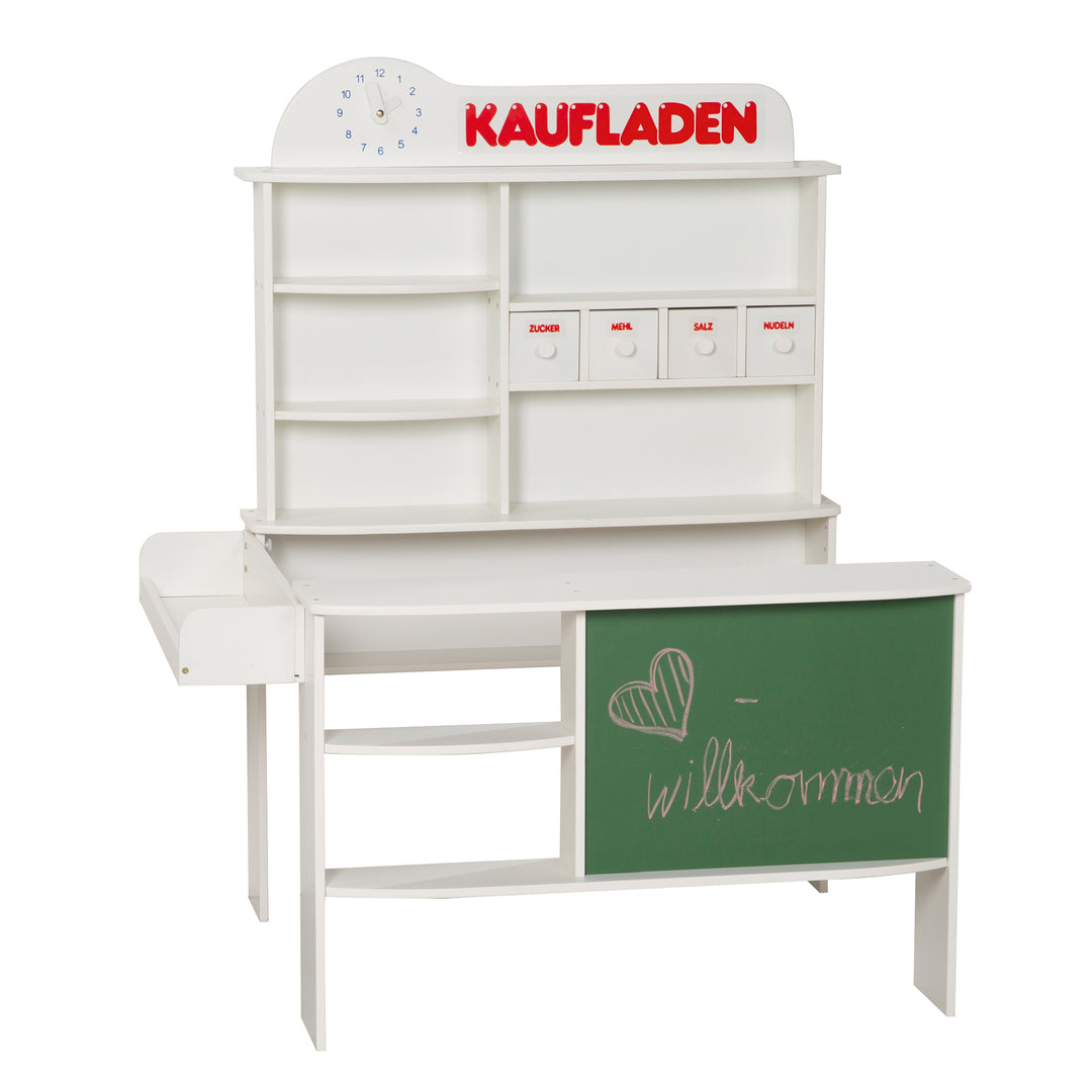 Marchande, bois blanc, stand de vente, 4 tiroirs, horloge, tableau, comptoir, comptoir latéral – Détourage (3/5)