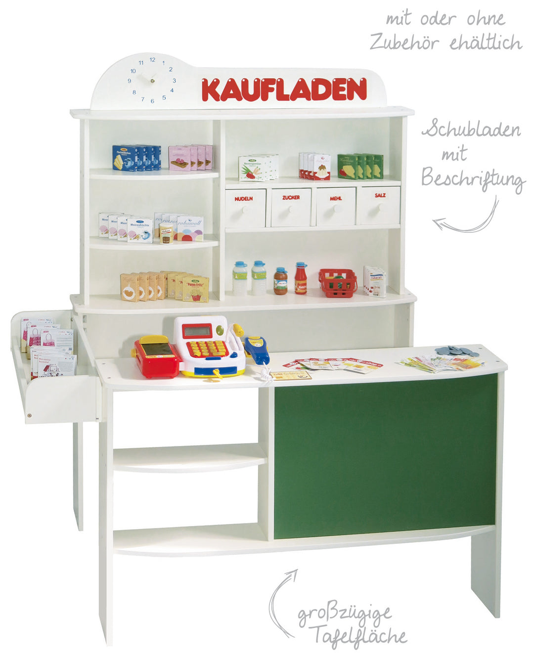Marchande, bois blanc, stand de vente, 4 tiroirs, horloge, tableau, comptoir, comptoir latéral – Photo de détail (4/5)